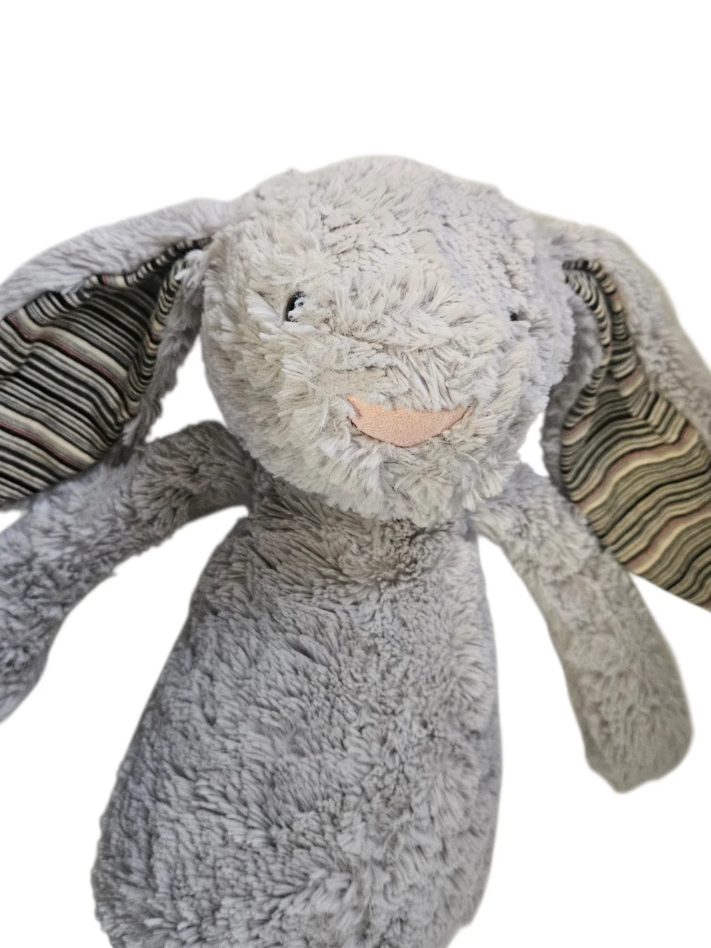 Jellycat Bushfull Bunny Plush Gray Striped Ear Detail 16